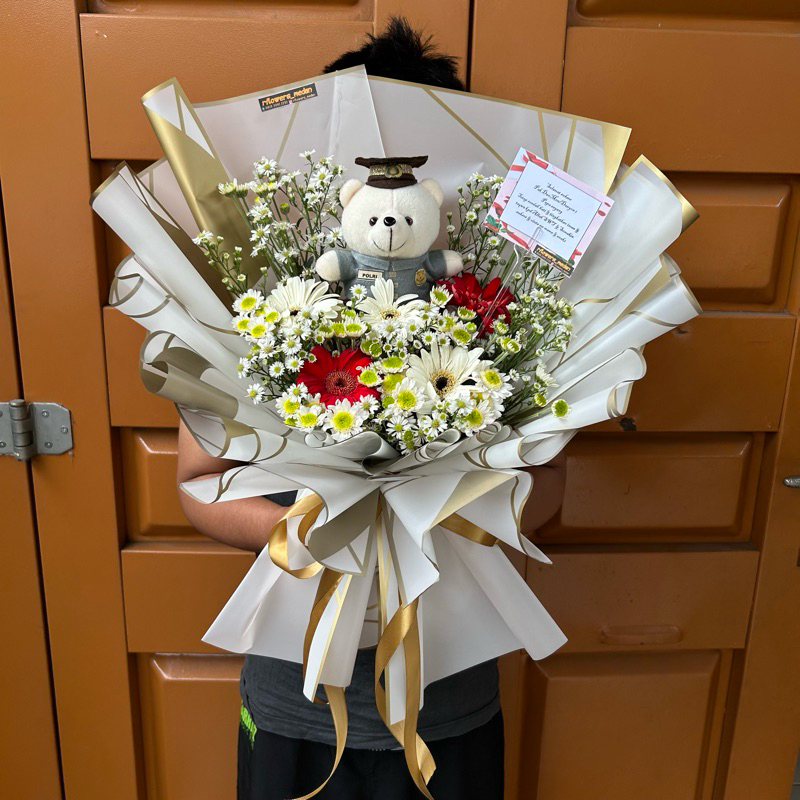 Buket Bunga Hidup + Boneka TNI, boneka polisi, boneka dokter dll/ Buket Bunga Hidup