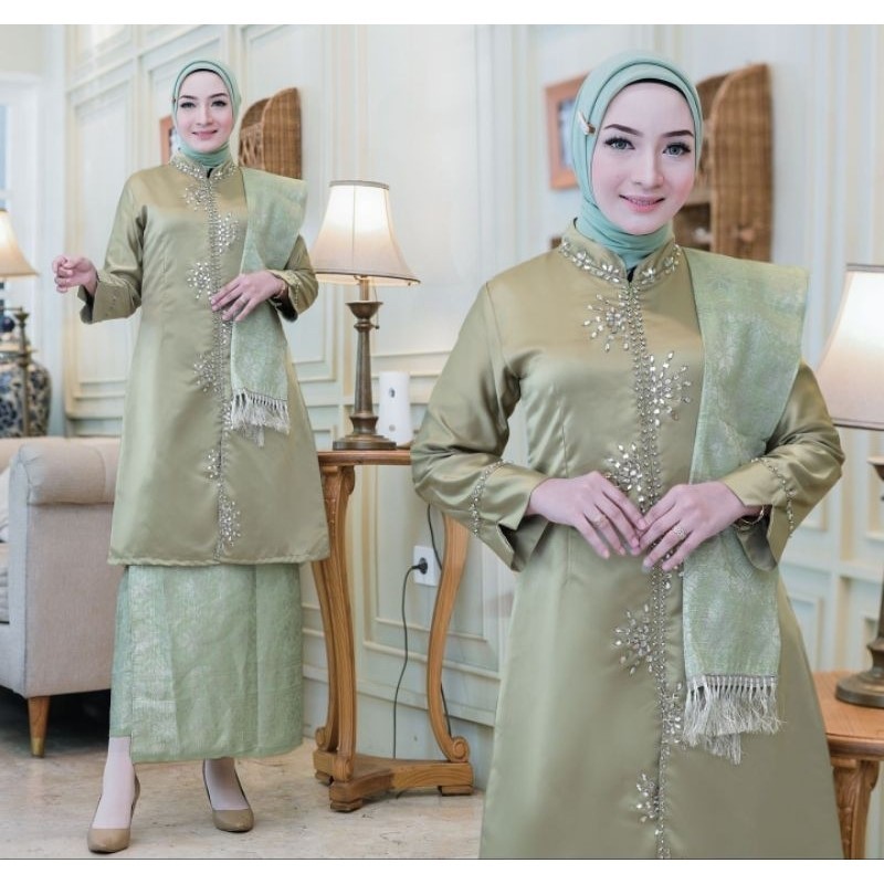 Setelan kebaya tafeta slendang songket//Kebaya tafeta payet modern//tafeta melayu malaysia