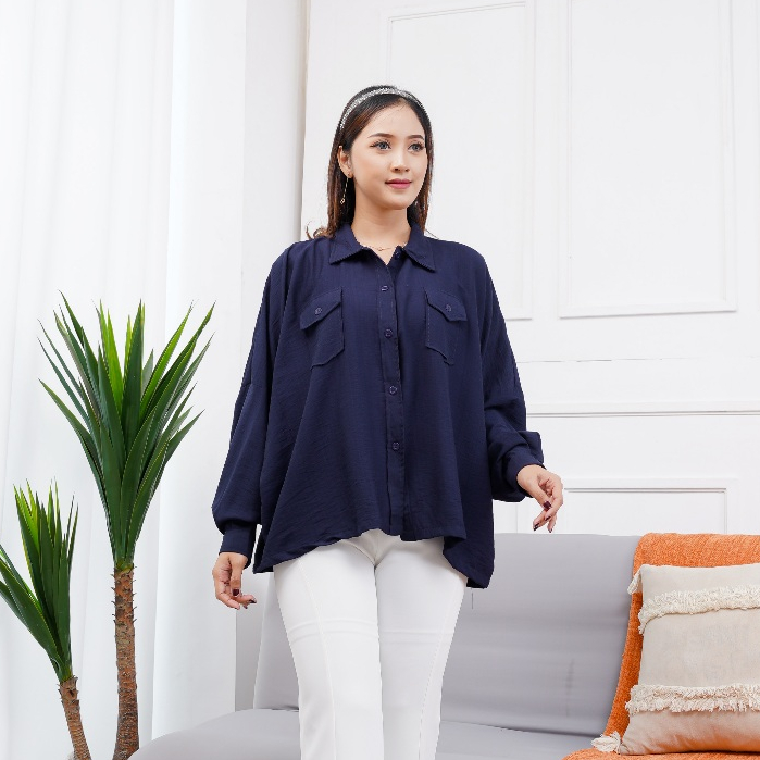 Blouse Linen Super Jumbo Atasan Kemeja Oversize Wanita Plus Size LD 160