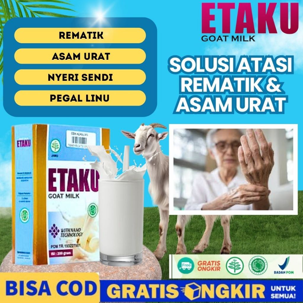 

Obat Rematik Asam Urat Nyeri Sendi Badan Pegal Linu Kebas Kesemutan Nyeri Otot Sakit Pinggang syaraf Kejepit Nyeri Bokong Susu Etaku Goat Milk Original