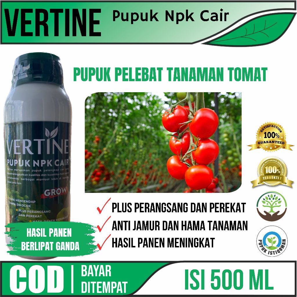 Vertine Grow pupuk NPK Cair Pelebat Buah Tomat Pembesar Buah Tomat - Pupuk Npk cair Mempercepat Pert