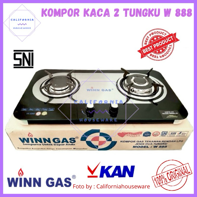 Kompor Kaca 2 Tungku Winn Gas W 888 / Kompor Gas 2 Tungku Kaca / Kompor Winn Gas 2 Tungku Kaca W 888