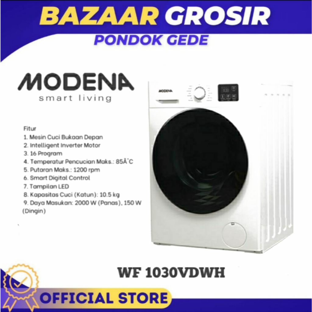 Modena WF 1030 VDWH Mesin Cuci Bukaan Depan 10,5 kg Putih