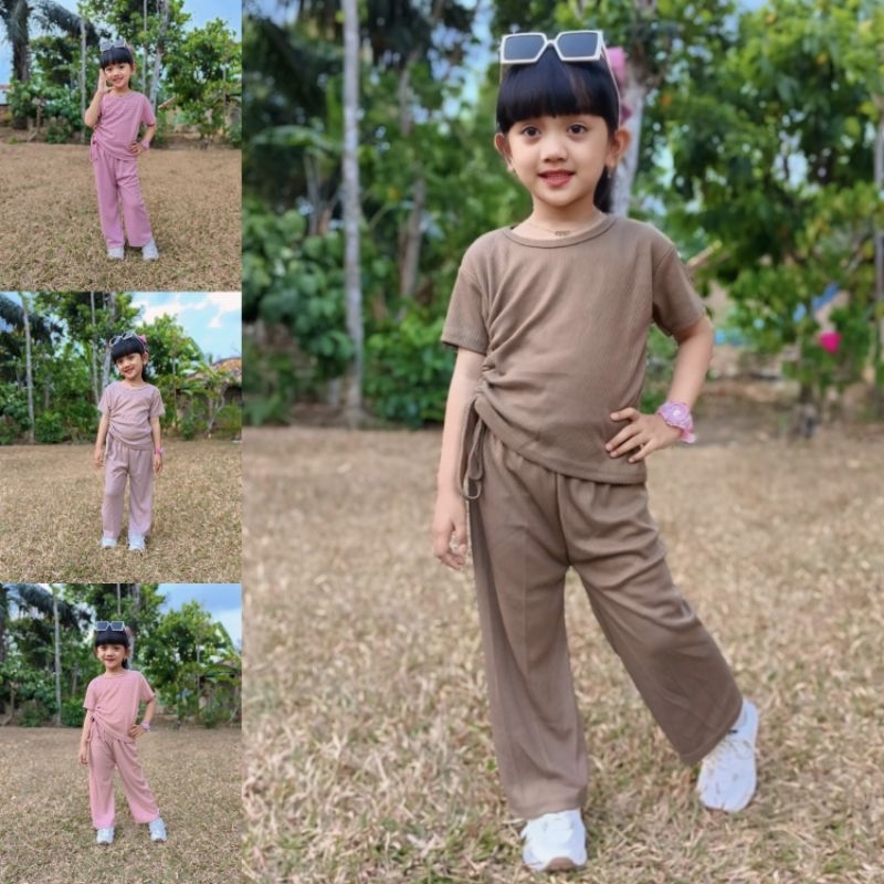 Setelan Serut Knit Anak Perempuan Usia 4-11 Tahun / Setelan Anak Perempuan