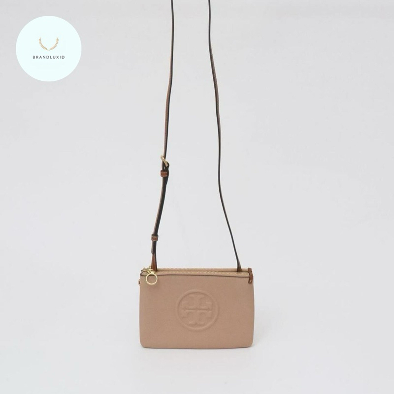 Tory Burch Perry Bombe Double Zip Crossbody Bag Devon Sand