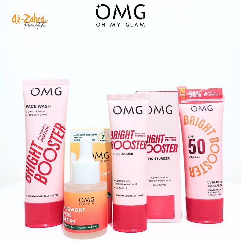 OMG Bright Booster Paket Cream Face Wash Sunscreen Serum Acne Mugwort