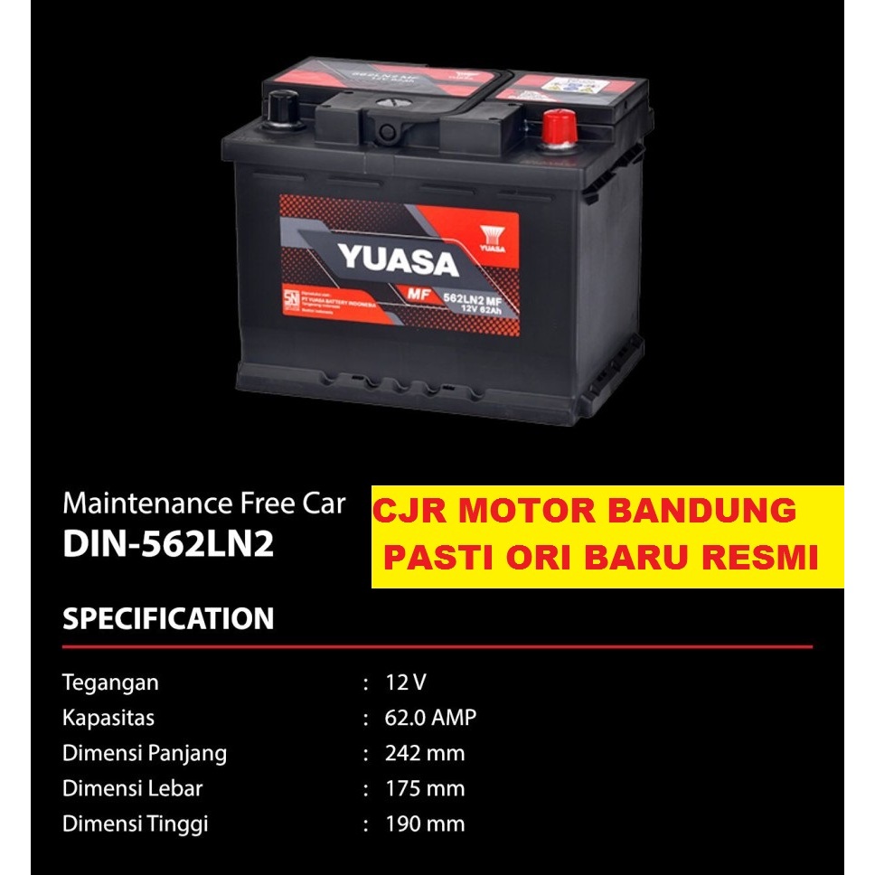 Aki Kering YUASA MF 562LN2 355LN2 LN2 mobil Innova Reborn Fortuner VRZ BENSIN