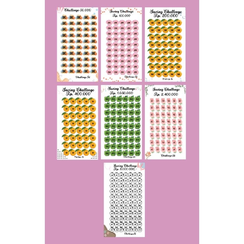 

isi Binder A6 Saving Challenge Nabung harian Paket1