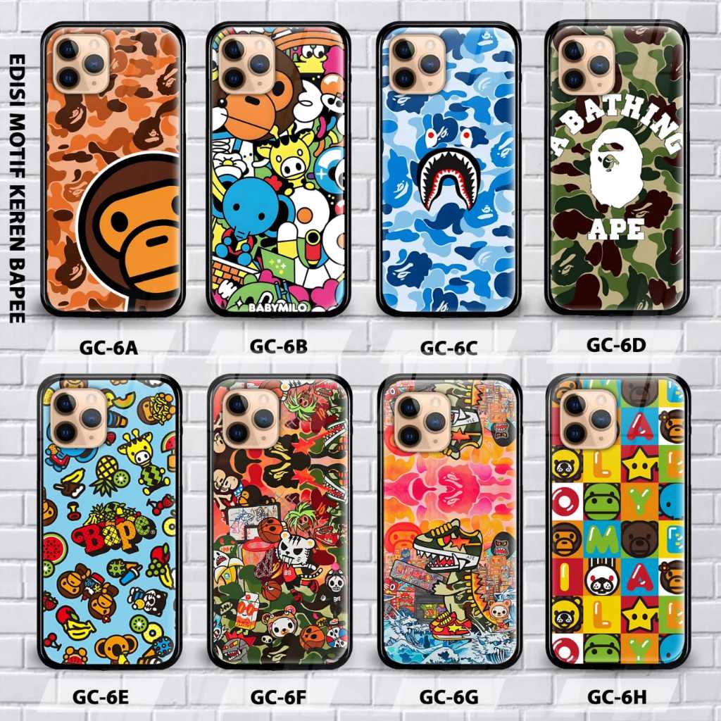 Tempered glass Case - Harcase softcase Gambar Bape Monkey GC-6 Case Samsung A70S Samsung A72 4G Sams