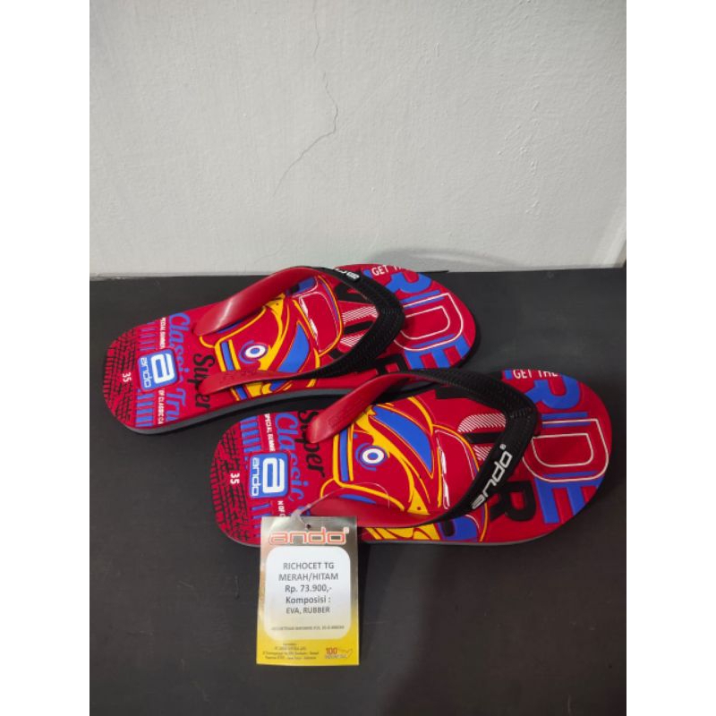 ando richocet sandal jepit anak tanggung merah hitam