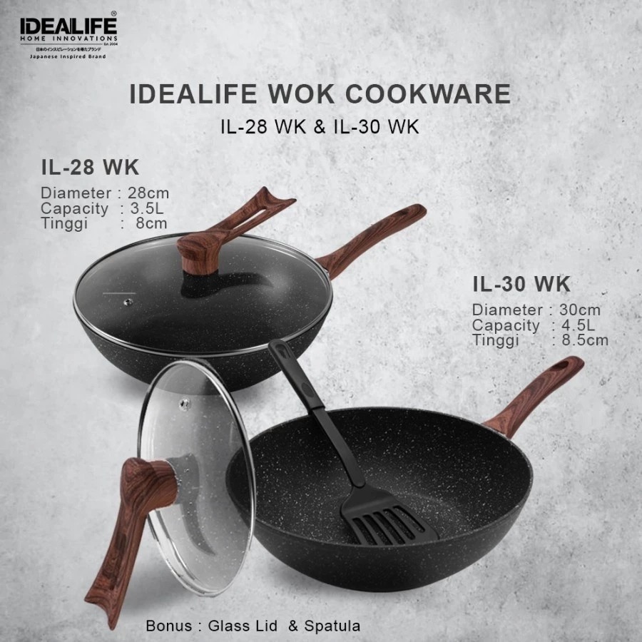 IDEALIFE IL-30WK - Wok Pan Cookware - Panci Wajan Induksi Anti Lengket 28cm IL30WK