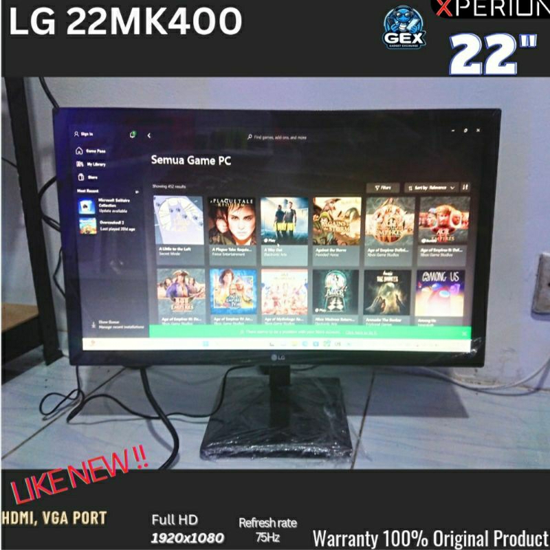 Monitor PC 22" FullHD brand lenovo LG samsung bekas mulus Free kabel HDMI