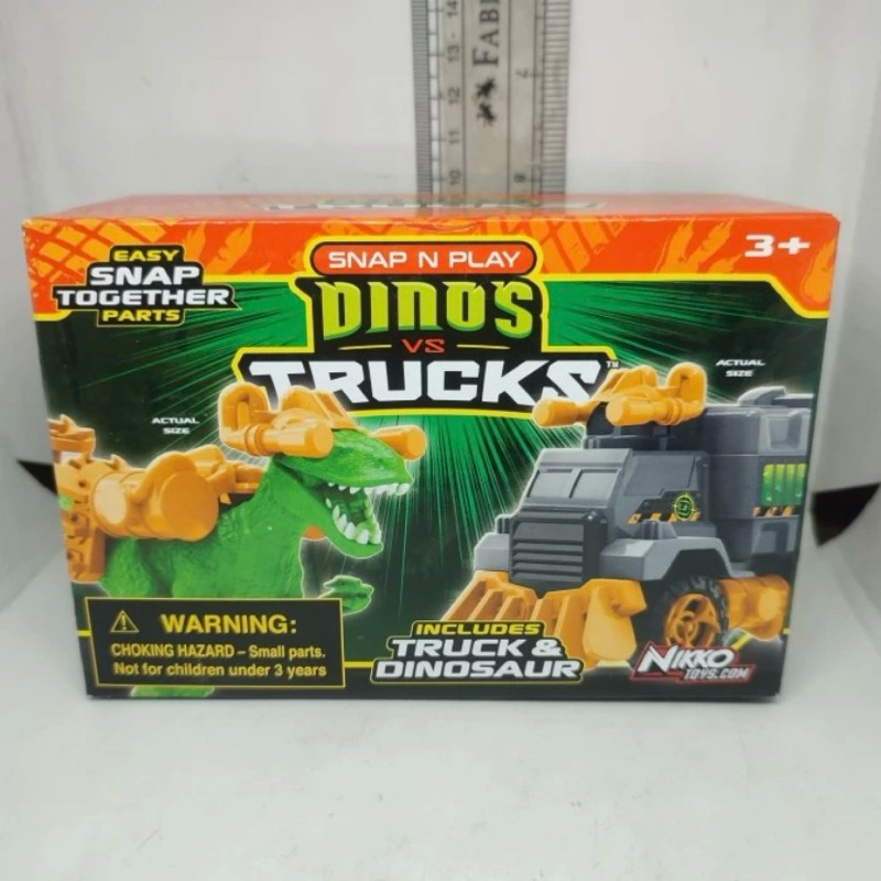 Mainan Anak Snap n Play Dinos VS Trucks velociraptor B Ori Nikko Toys
