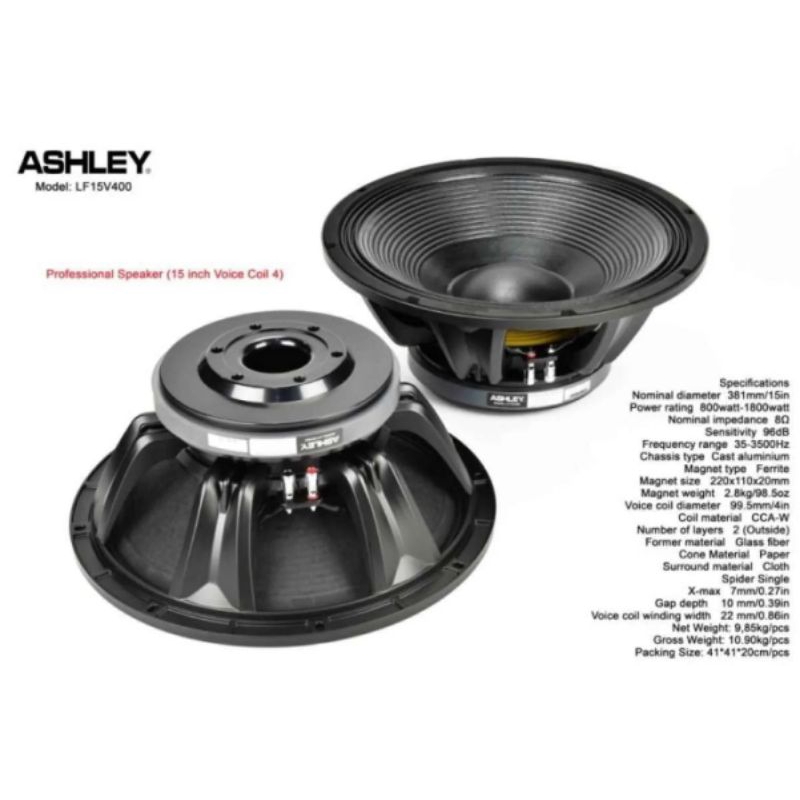 Speaker Ashley 15in LF 15v400 Original vc 4in
