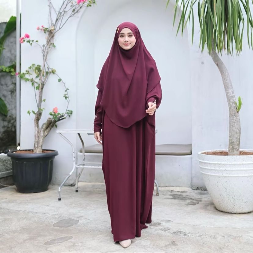 Gamis Safhwa Kaftan Set Dengan French Khimar / Gamis Wanita / Abaya Wanita / Gamis Set French Khimar