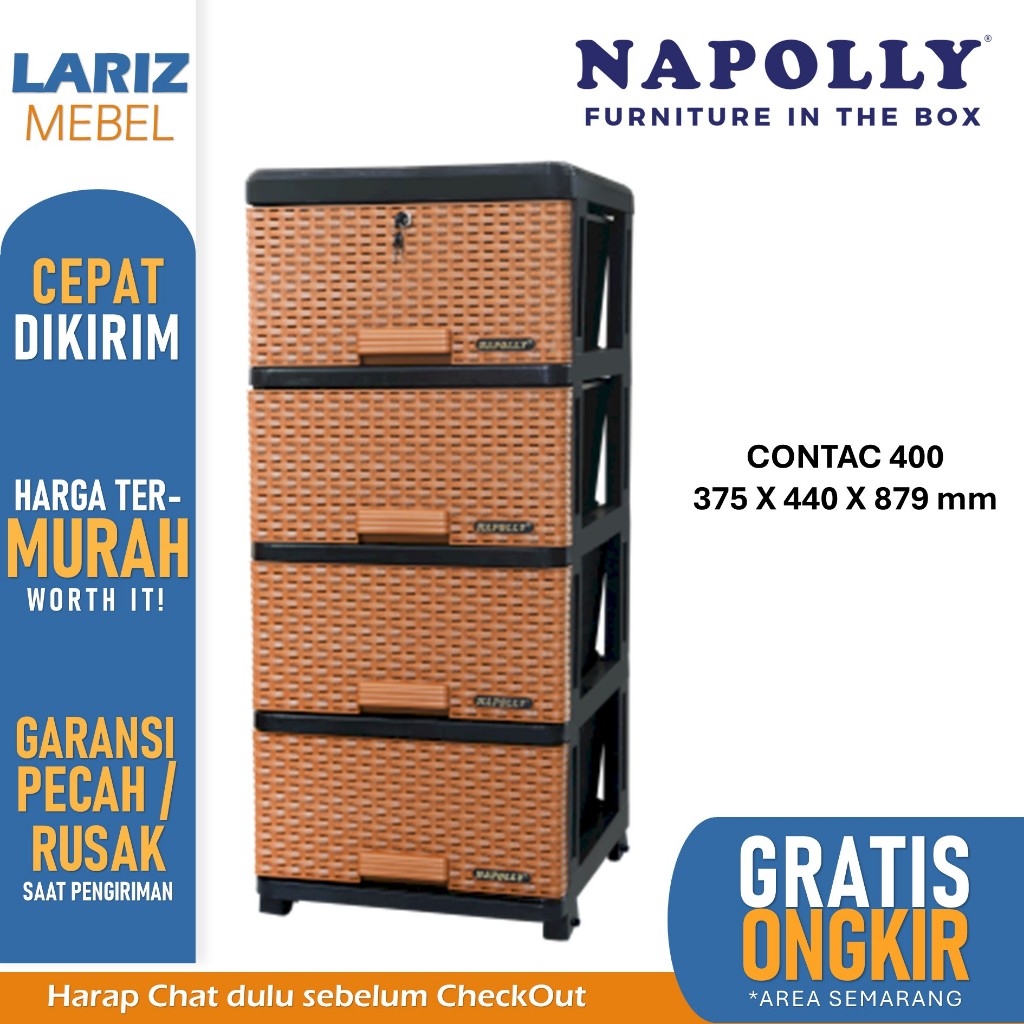 Lemari Plastik Laci susun 5 motif rotan CONTAC 400 Napolly Toko Lariz Mebel Semarang MURAH