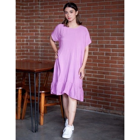 DRESS MIDI WARNA POLOS REMPEL LENGA PENDEK KEKINIAN