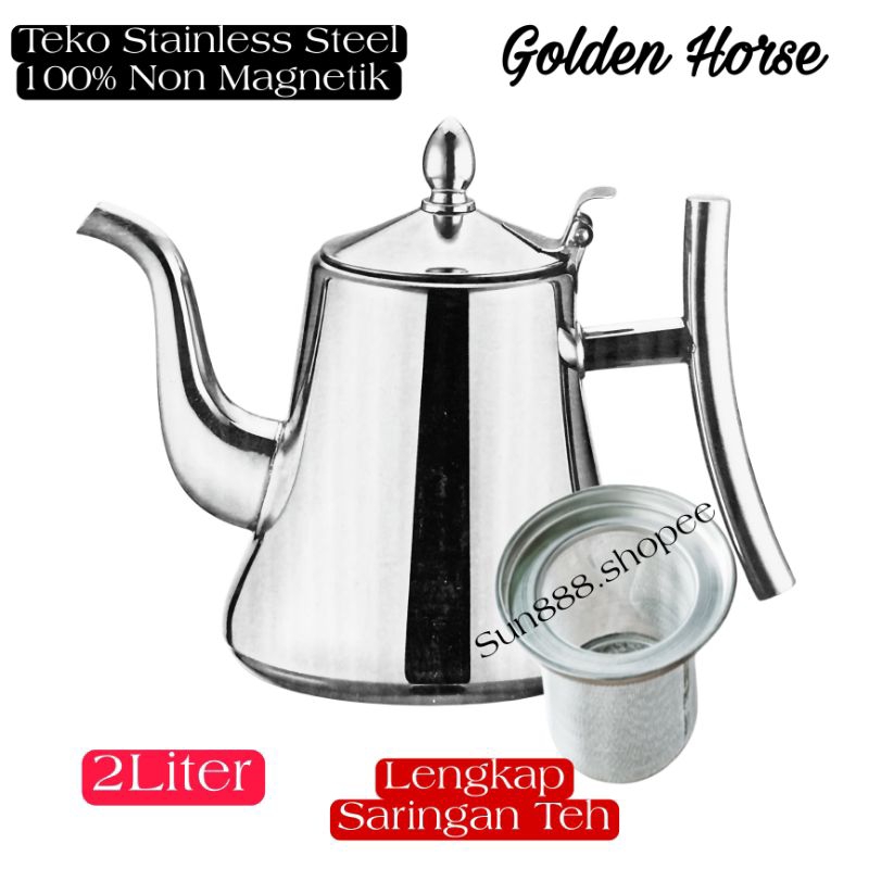 Teko Masak Air Panas Teh Kopi Induksi Golden Horse Stainless TEBAL Non MAgnetik Tahan Karat 2000ML