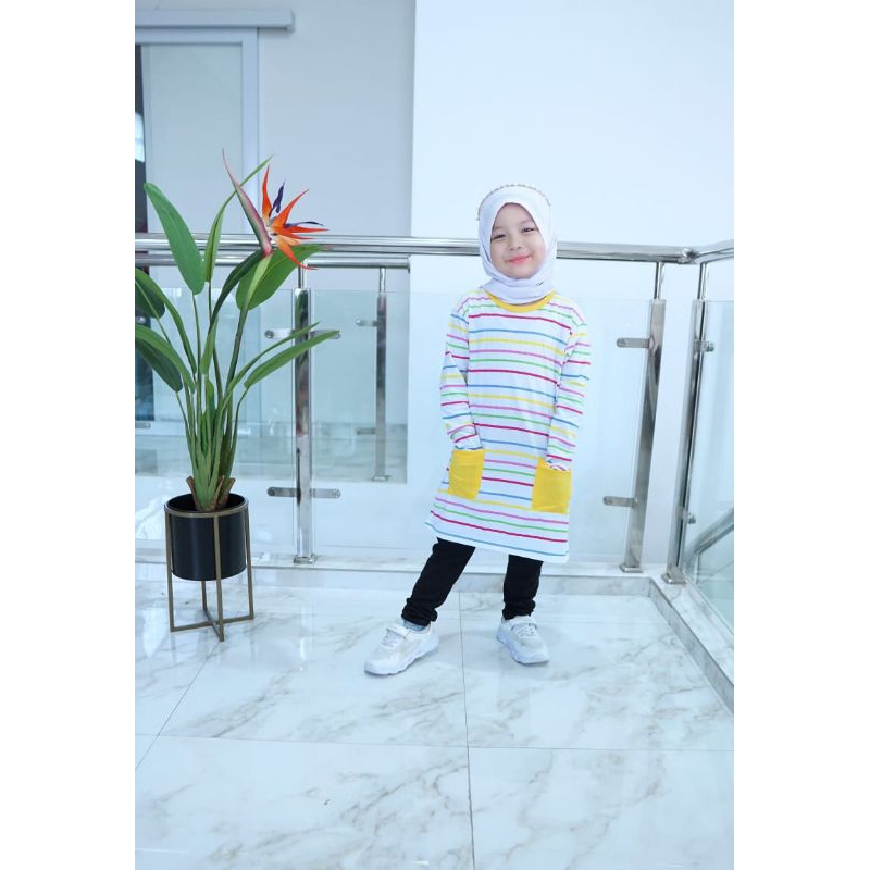 Setelan Anak Perempuan Lengan Panjang Oneset Tunik  Glamoas