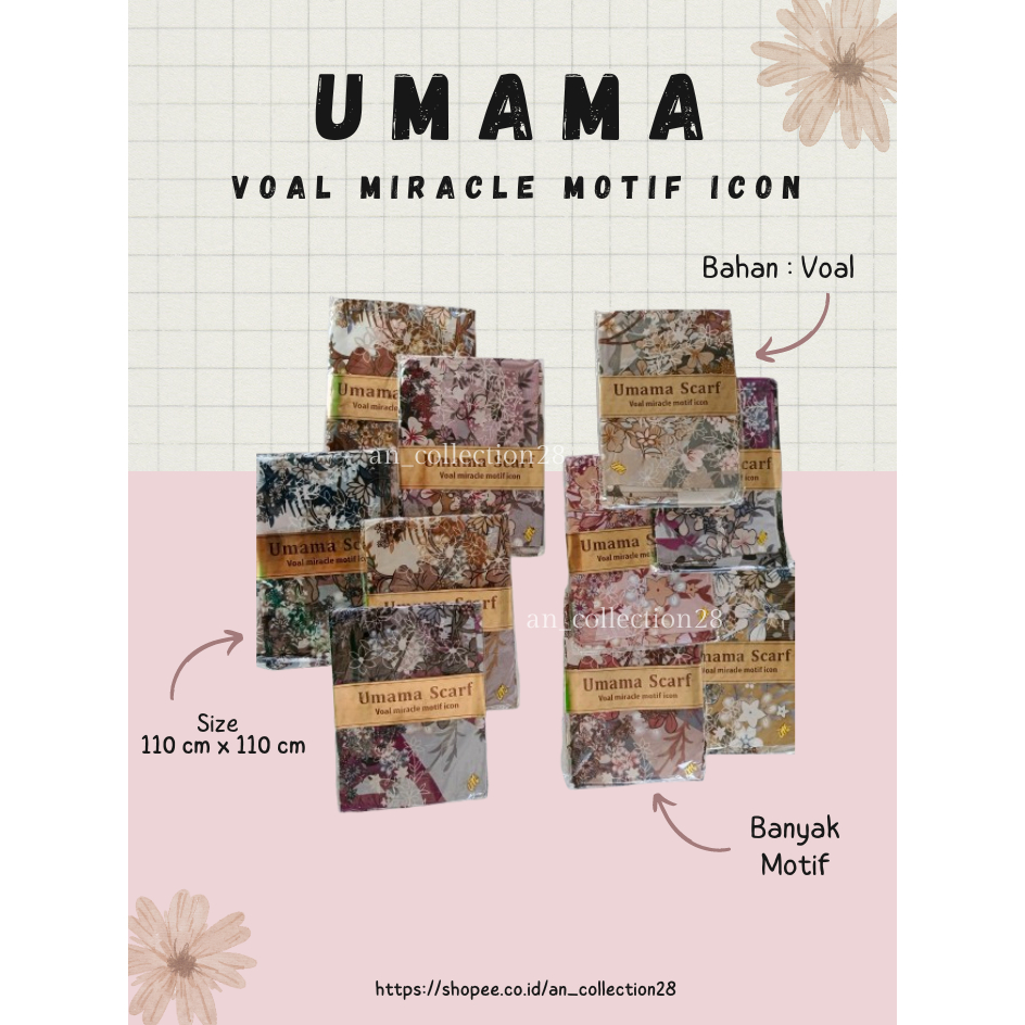 Hijab Motif Voal Premium Segiempat  Umama Scarf | Umama Scarf Voal Miracle Motif Icon