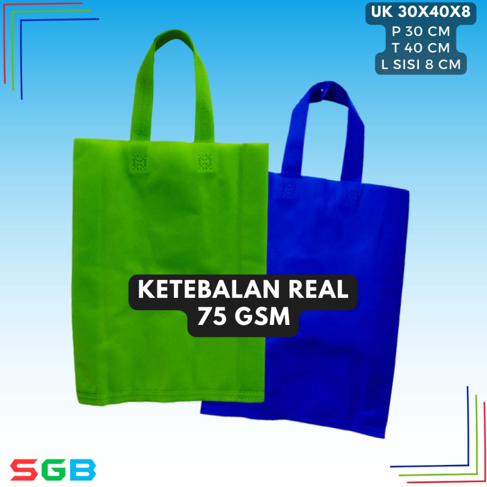 

isi 12pcs Tas Spunbond Handle uk 3x4x8 Goodie Bag 75 gsm Tas Kain Polos