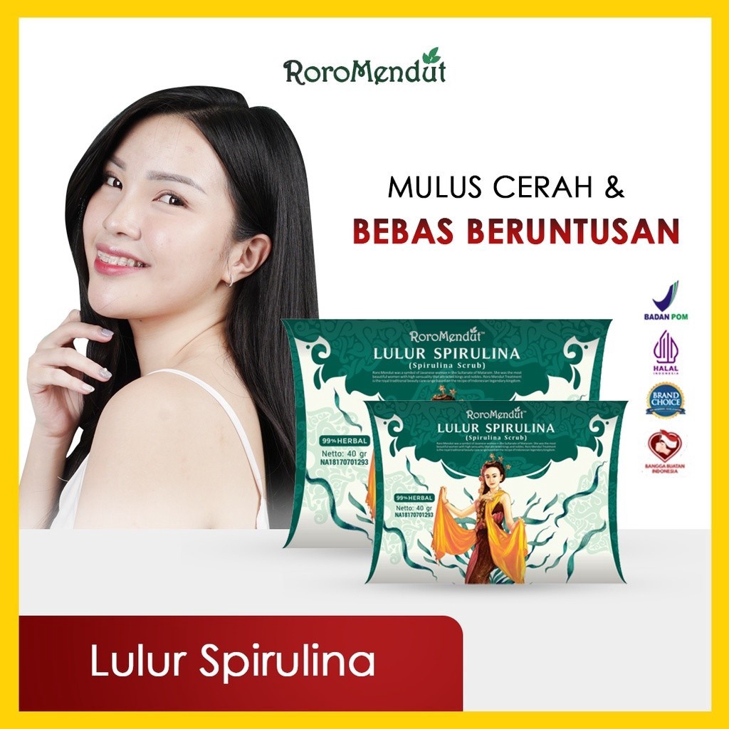 RORO MENDUT Lulur Spirulina Whitening Anti Acne Face Scrub BPOM HALAL Skincare Jerawat Meradang Beru