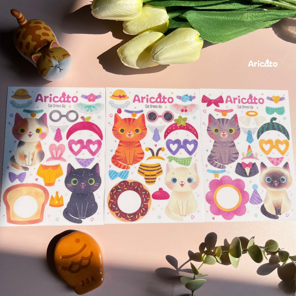 

Aricato - Sticker Baju-Bajuan - Bongkar Pasang - Cat Dress Up - Sticker Sheet Kucing
