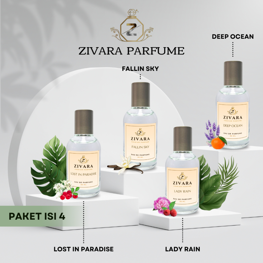 Zivara Parfume | Paket Parfume Isi 4 | 30 ML | Eau De Parfume | Parfum Pria dan Wanita