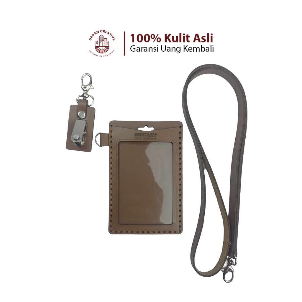 

URBAN CREATIVE Name Tag ID Card Holder Lanyard Kulit Sapi Asli Free Custom Desain & Gravir NT3RDS