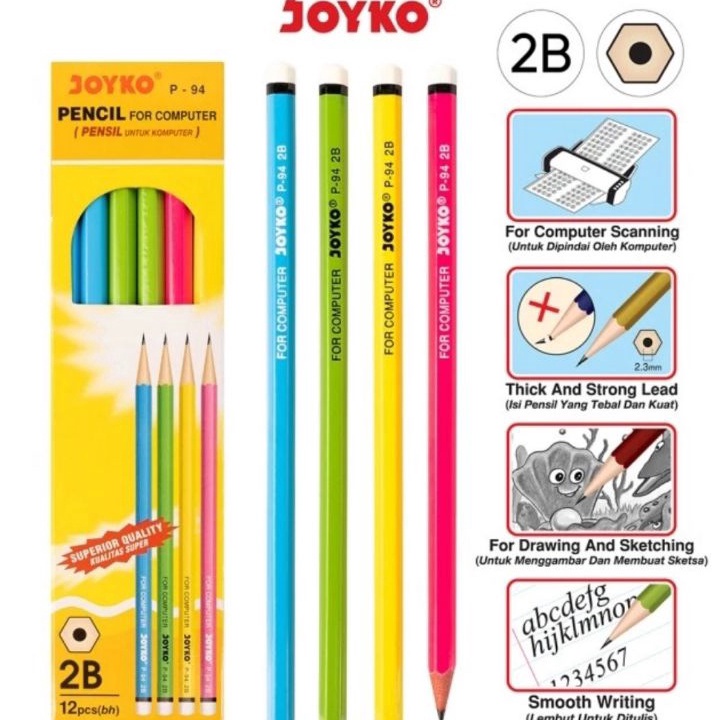 

KUALITAS OKE Pensil 2B P94 Warna Neon Grosir 12 Pcs