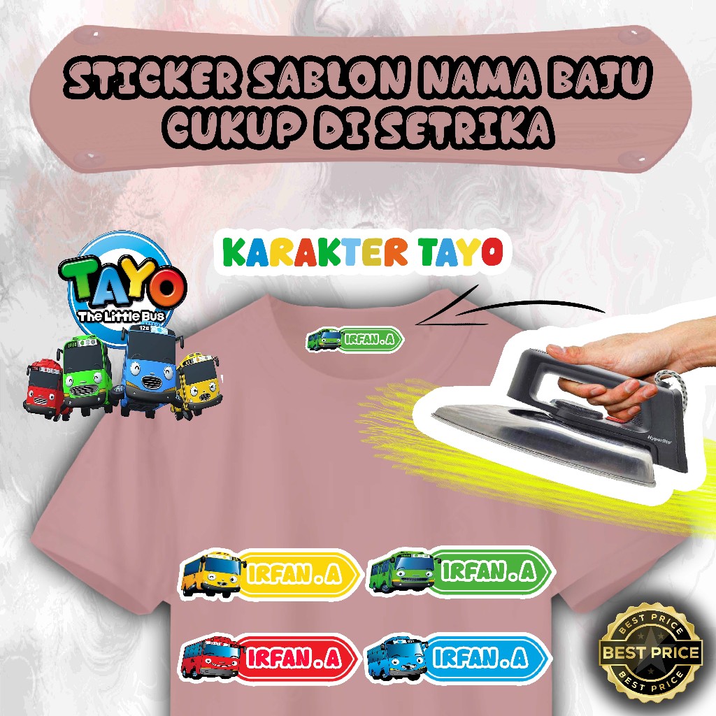 

RZT008 - SABLON SETRIKA LABEL NAMA ANAK KARAKTER TAYO / KAOS SABLON SETRIKA / CUSTOM NAMA ANAK LUCU SABLON DTF (CUKUP DI SETRIKA)