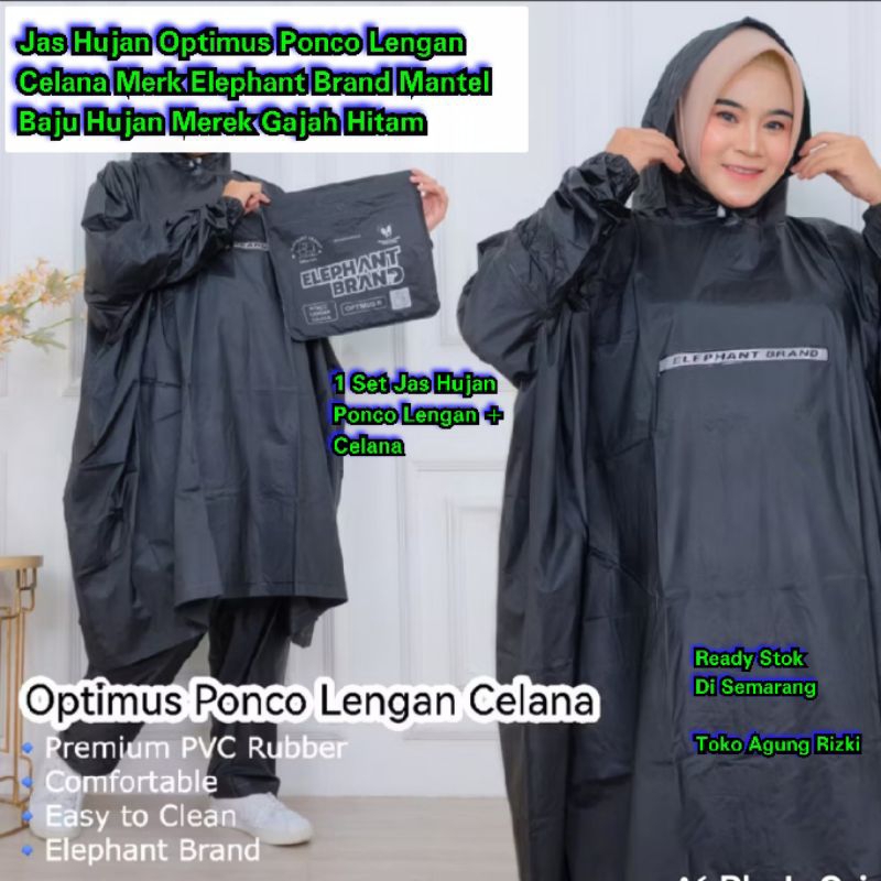 Jas Hujan Optimus Ponco Lengan Celana Merk Elephant Mantel Baju Hujan Merek Gajah Hitam