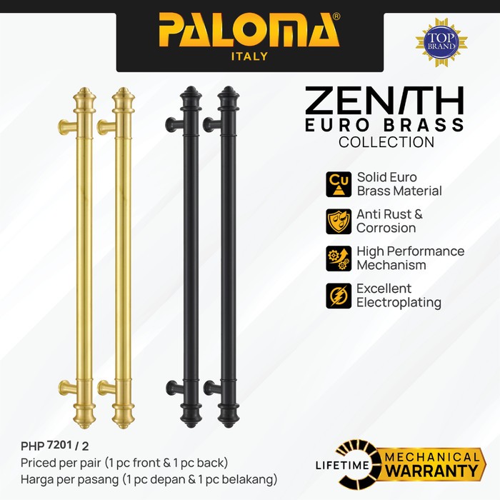 PALOMA Gagang Tarikan Pintu Door Pull Handle Euro Brass Kuningan Zenith Vienna Emas Gold Hitam Black