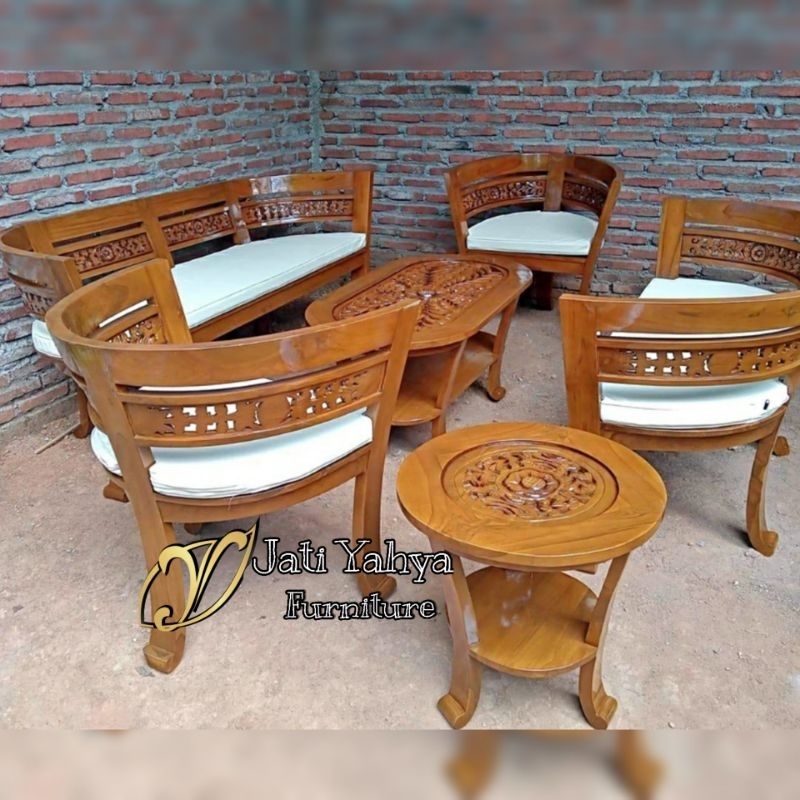 kursi tamu jati cantik 3211 meja + meja kecil