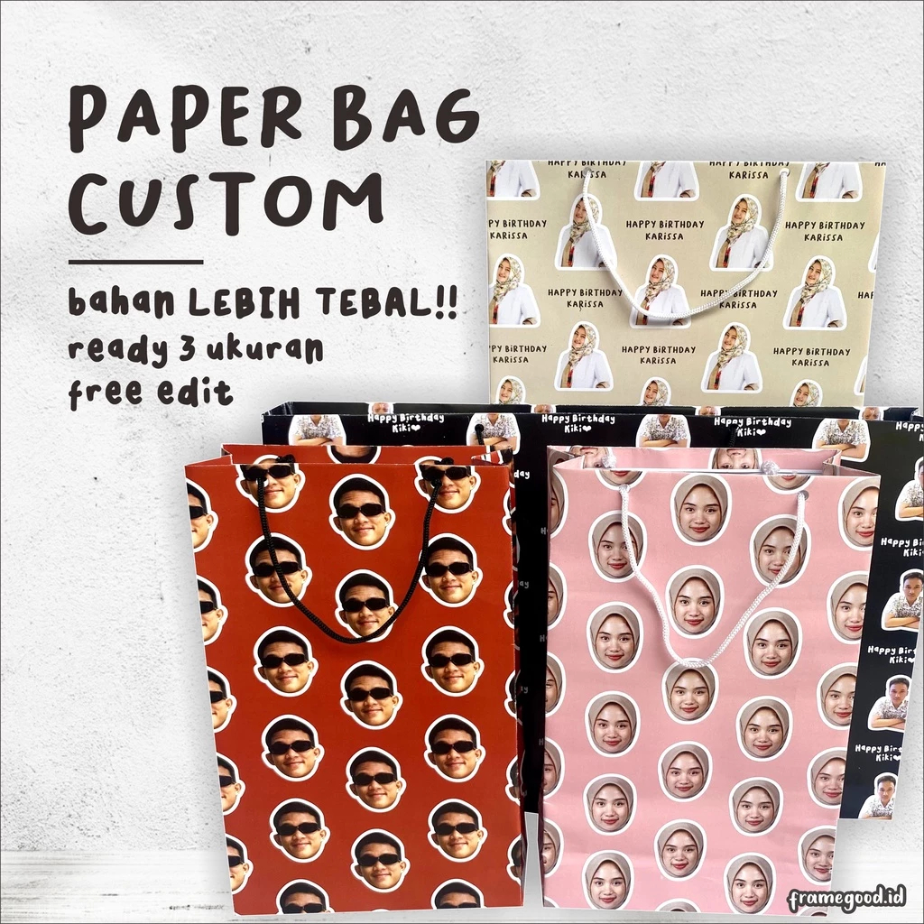 

PAPERBAG CUSTOM foto sendiri / kertas tebal / totebag tote bag paper bag muka wajah teman free edit kpop bts cetak desain tas kado