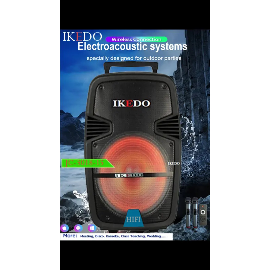 SPEAKER TROLLY BLUETOOTH PORTABLE 15INCH IKEDO JC-3018-15