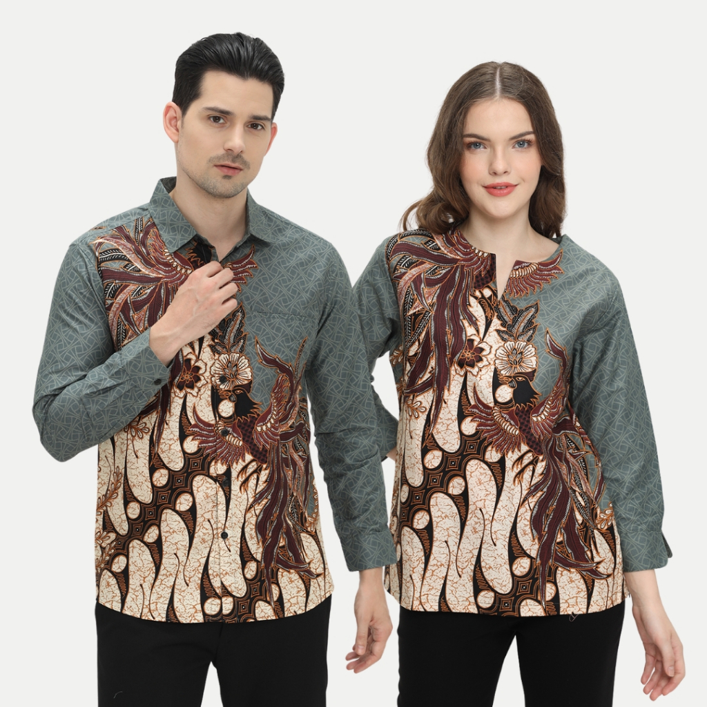 Batik Couple Atasan Batik Pria dan Wanita Hijau Sage OLR224