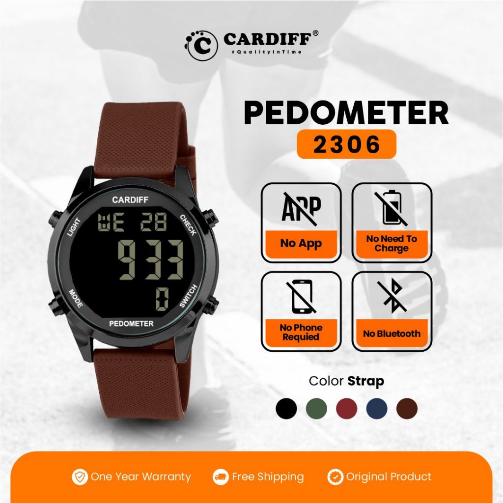 CARDIFF Jam Tangan LCD Pedometer Karet 2306 | Pria | Tahan Air | 3ATM