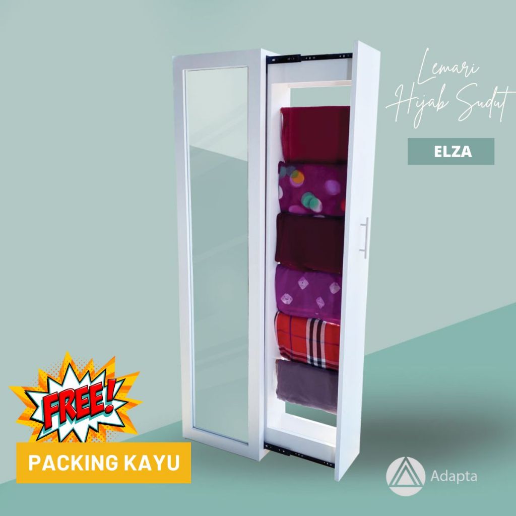 Adapta - Lemari Sudut Hijab dengan Kaca Full Body - Rak Hijab Desain Minimalis - ELZA CERMIN - A29