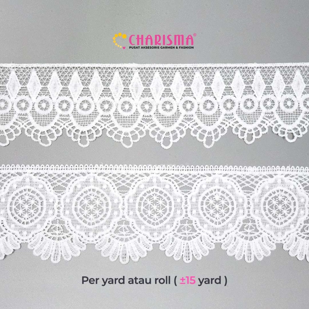 Charisma Renda Bordir Guiper Putih - Renda Bordir / Lebar 8cm / Harga Per Roll