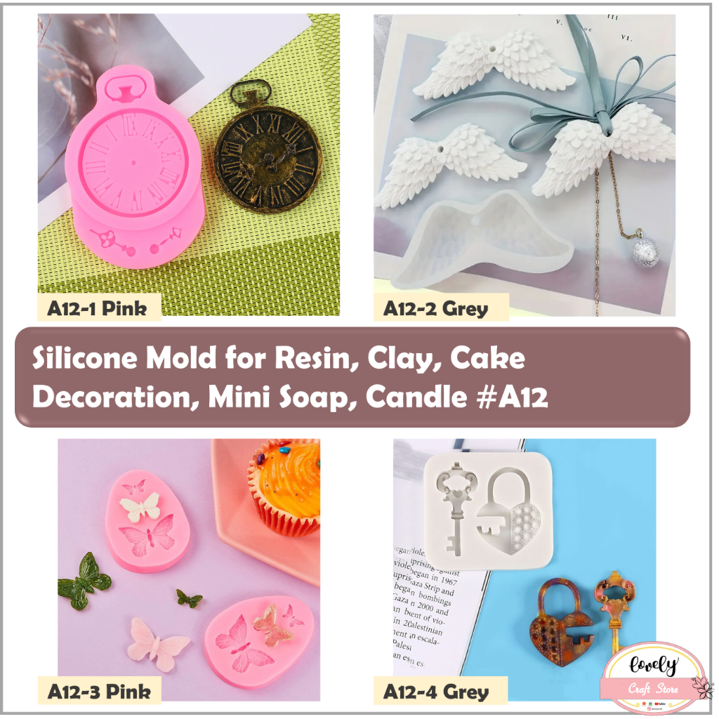 

LovelyCraftStore | A12 Cetakan Resin Silicone Mold Clock, Wing, Butterfly, Key and Love Chain for Resin, Clay, Cakes Decoration, Mini Shoap Candle