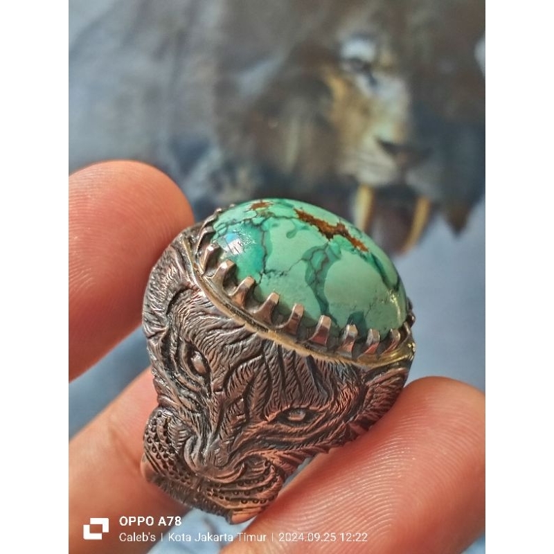 Smilodon turquoise uk 17,5 pirus Hubey HQ Pirus hijau ring perak handmade pirus Xinjiang bukan pirus