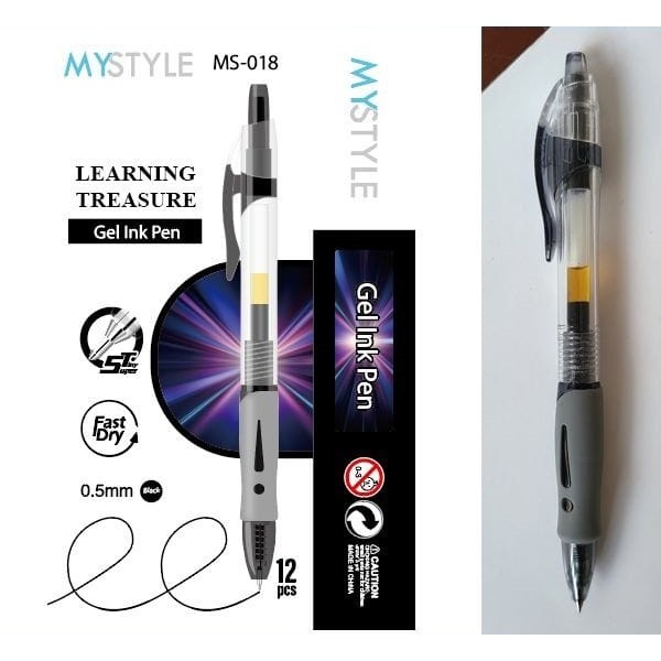 

BOBOMART 1 Box 12 Pcs Gel Pen Pulpen Pena MS-018 Gel 0.5 mm