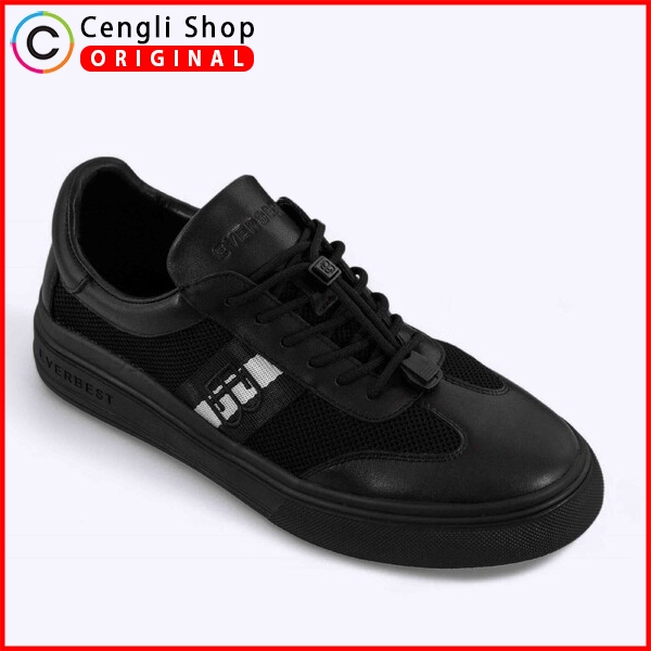 SEPATU SNEAKER EVERBEST PRIA ORIGINAL CASUAL KETS KULIT HITAM EM80