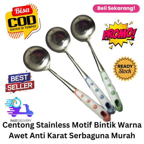 [BISA COD] PROMO Centong Stainless Motif Bintik Warna Awet Anti Karat Serbaguna Murah Irus Bintik Ir