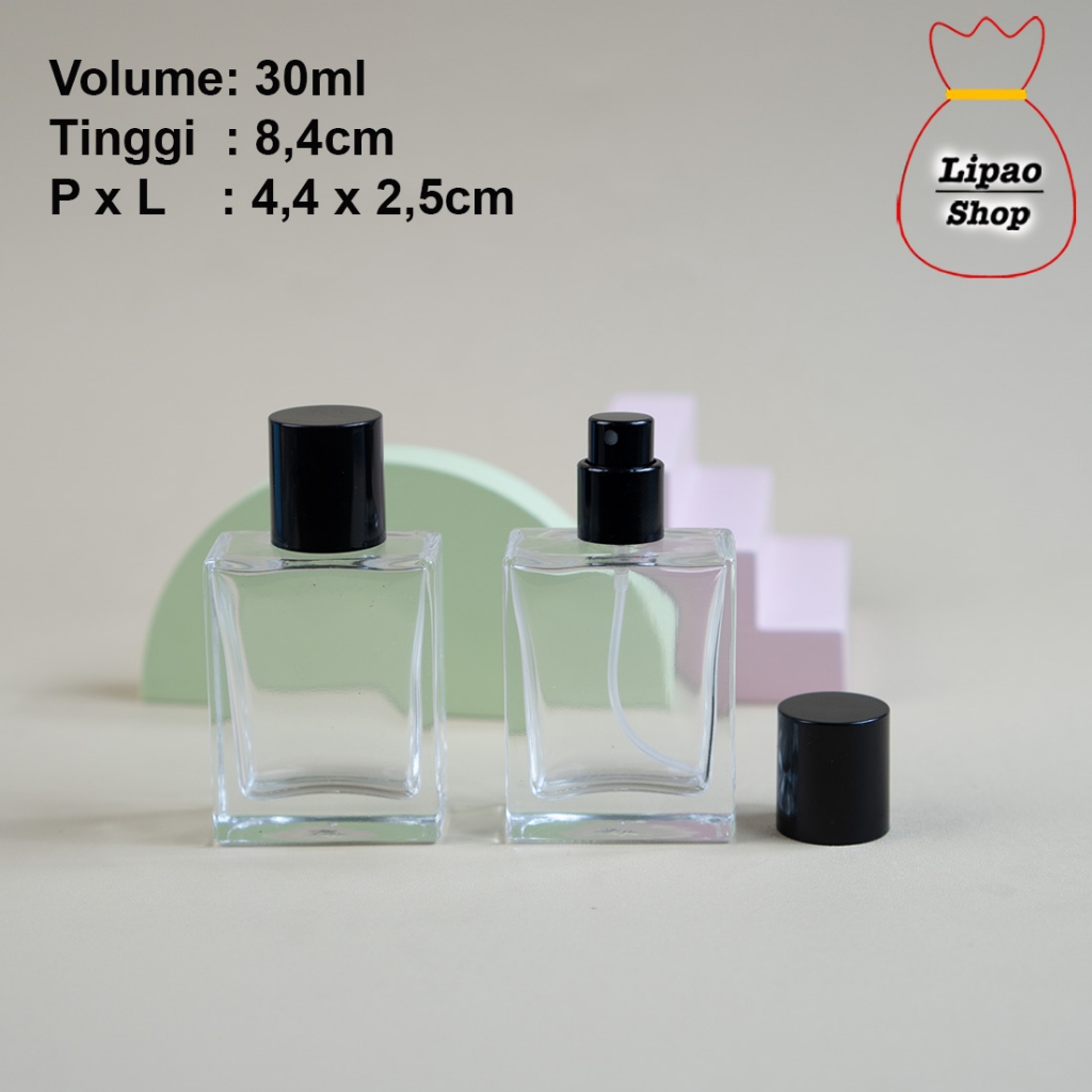 Botol Parfum 30ml Spray Kaca Kotak Tebal Isi Ulang Easy Press Tipe Herms