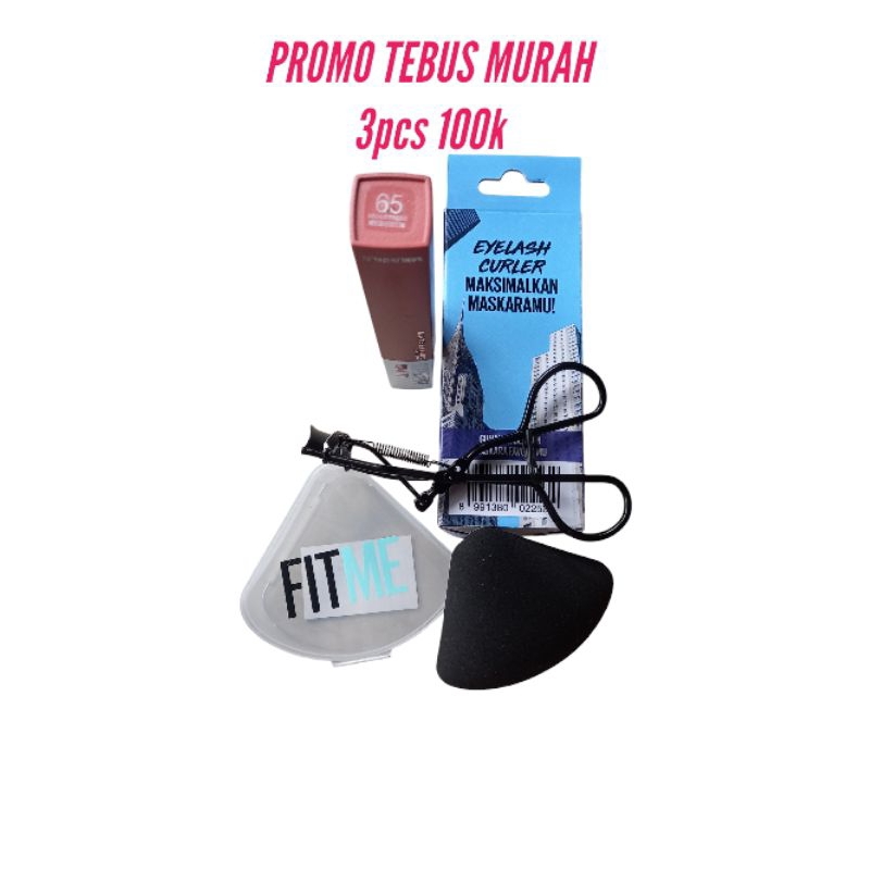 promo tebus murah ori maybelline (lipstik no 65+eyelash curler+triangel puff)