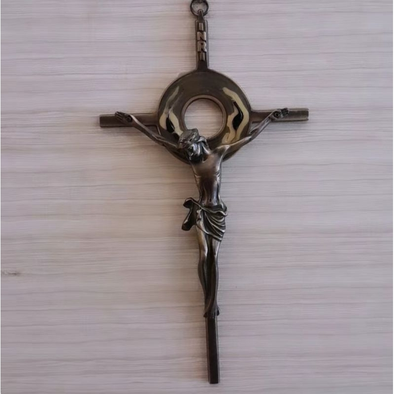 Salib Dinding Katolik, Salib Besi Giok 25cm