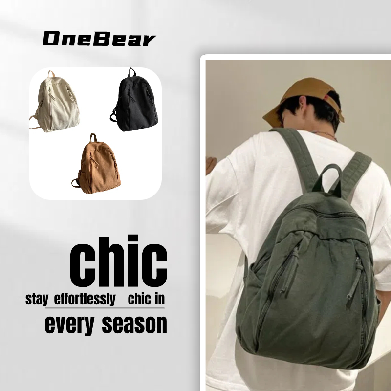 Onebear mini backpack tas kecil kanvas tas sekolah wanita  tas kanvas tas pria ransel LM24