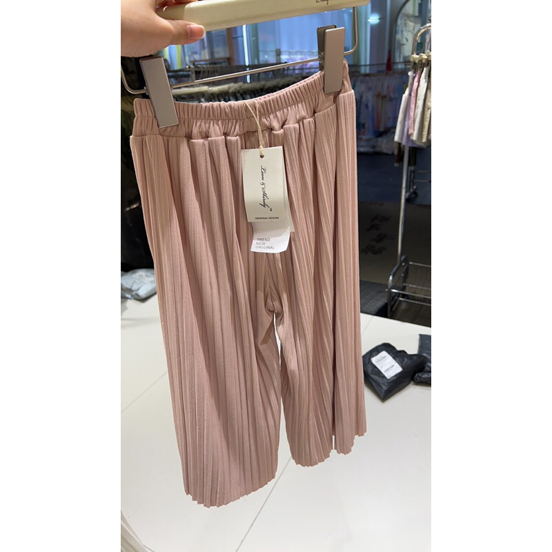 kejora kylie celana panjang kulot anak perempuan pink putih pleated cullottes pants cewe korea style